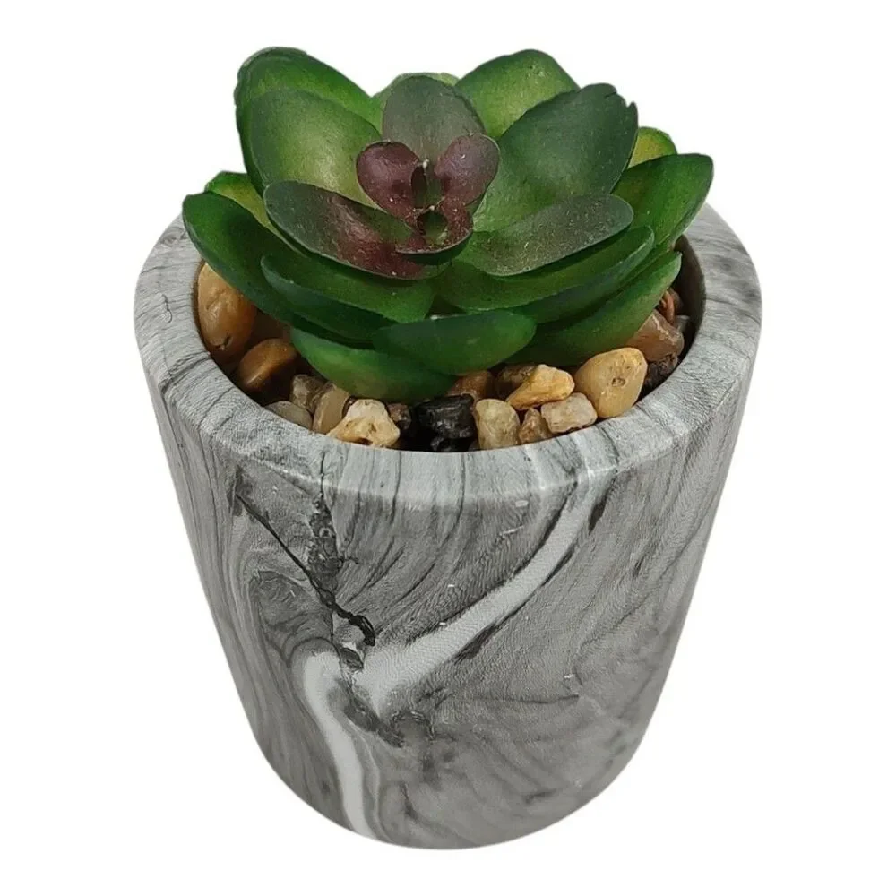 Mini Potted Plant Artificial Succulent Faux Marble 3.5